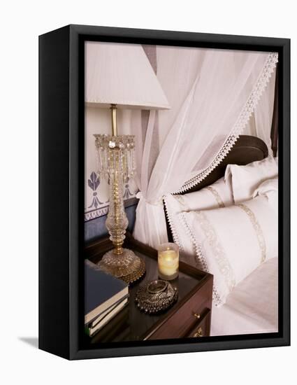 Detail of Side Table and Four Poster Bed in Bedroom, Lutyens Style Bungalow, New Delhi, India-John Henry Claude Wilson-Framed Premier Image Canvas