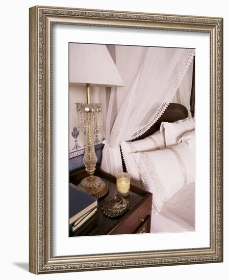 Detail of Side Table and Four Poster Bed in Bedroom, Lutyens Style Bungalow, New Delhi, India-John Henry Claude Wilson-Framed Photographic Print