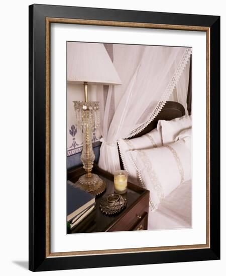 Detail of Side Table and Four Poster Bed in Bedroom, Lutyens Style Bungalow, New Delhi, India-John Henry Claude Wilson-Framed Photographic Print