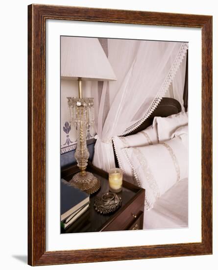 Detail of Side Table and Four Poster Bed in Bedroom, Lutyens Style Bungalow, New Delhi, India-John Henry Claude Wilson-Framed Photographic Print