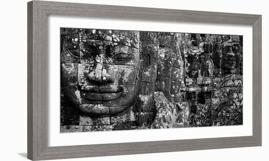 Detail of smilinle face carved on stone, Prasat Bayon, Angkor Thom, Siem Reap, Cambodia-Panoramic Images-Framed Photographic Print