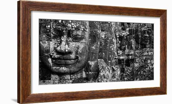 Detail of smilinle face carved on stone, Prasat Bayon, Angkor Thom, Siem Reap, Cambodia-Panoramic Images-Framed Photographic Print