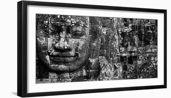 Detail of smilinle face carved on stone, Prasat Bayon, Angkor Thom, Siem Reap, Cambodia-Panoramic Images-Framed Photographic Print