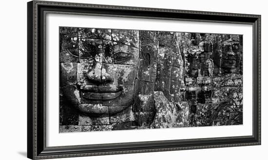 Detail of smilinle face carved on stone, Prasat Bayon, Angkor Thom, Siem Reap, Cambodia-Panoramic Images-Framed Photographic Print