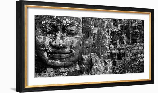 Detail of smilinle face carved on stone, Prasat Bayon, Angkor Thom, Siem Reap, Cambodia-Panoramic Images-Framed Photographic Print