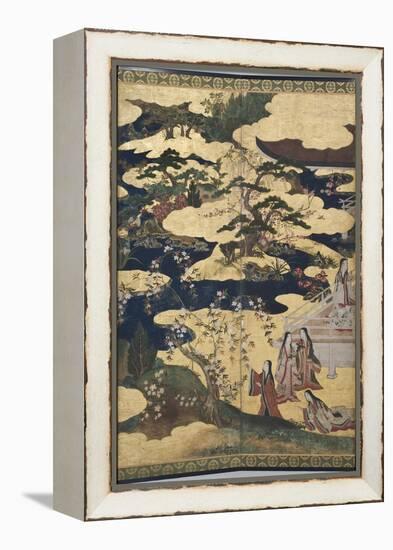 Detail of Spring in the Palace, Six-Fold Screen from 'The Tale of Genji', C.1650-Japanese-Framed Premier Image Canvas