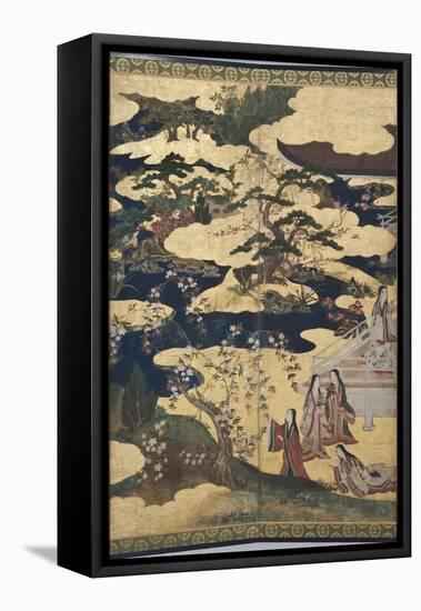 Detail of Spring in the Palace, Six-Fold Screen from 'The Tale of Genji', C.1650-Japanese-Framed Premier Image Canvas