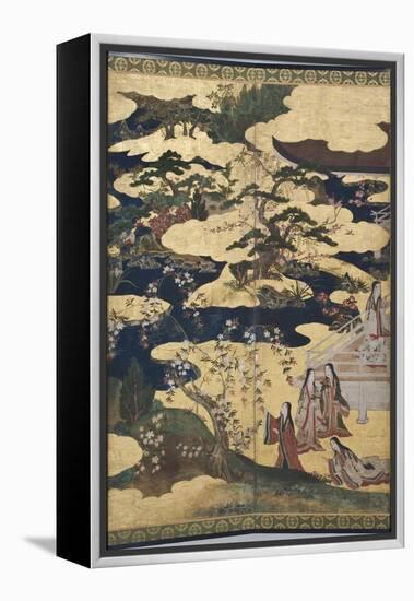 Detail of Spring in the Palace, Six-Fold Screen from 'The Tale of Genji', C.1650-Japanese-Framed Premier Image Canvas