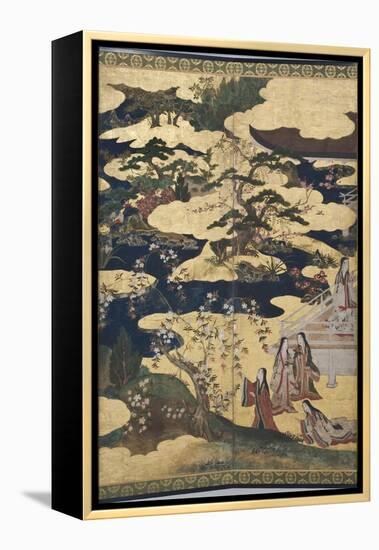 Detail of Spring in the Palace, Six-Fold Screen from 'The Tale of Genji', C.1650-Japanese-Framed Premier Image Canvas