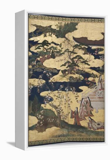 Detail of Spring in the Palace, Six-Fold Screen from 'The Tale of Genji', C.1650-Japanese-Framed Premier Image Canvas