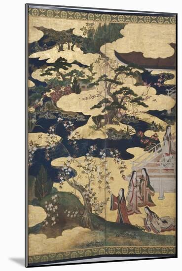 Detail of Spring in the Palace, Six-Fold Screen from 'The Tale of Genji', C.1650-Japanese-Mounted Giclee Print