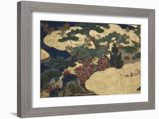 Detail of Spring in the Palace, Six-Fold Screen from 'The Tale of Genji', C.1650-Japanese-Framed Giclee Print