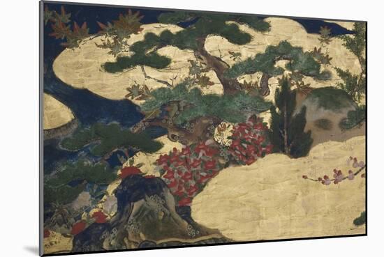 Detail of Spring in the Palace, Six-Fold Screen from 'The Tale of Genji', C.1650-Japanese-Mounted Giclee Print