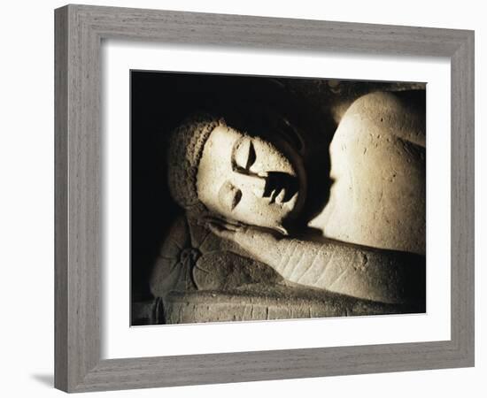 Detail of Stone Carving of the Buddha, Ellora Caves, Maharashtra State, India-Doug Traverso-Framed Photographic Print