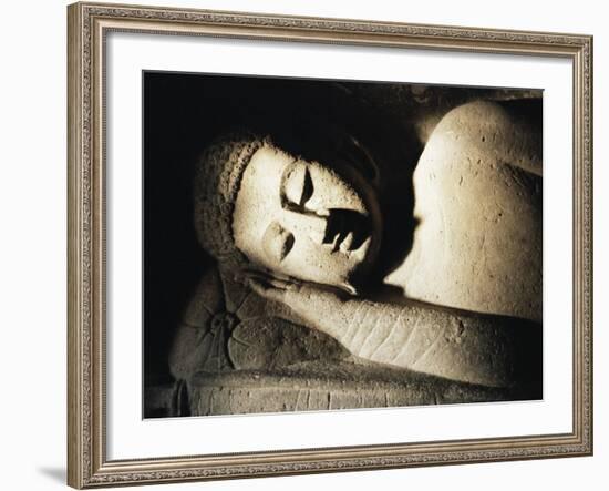 Detail of Stone Carving of the Buddha, Ellora Caves, Maharashtra State, India-Doug Traverso-Framed Photographic Print