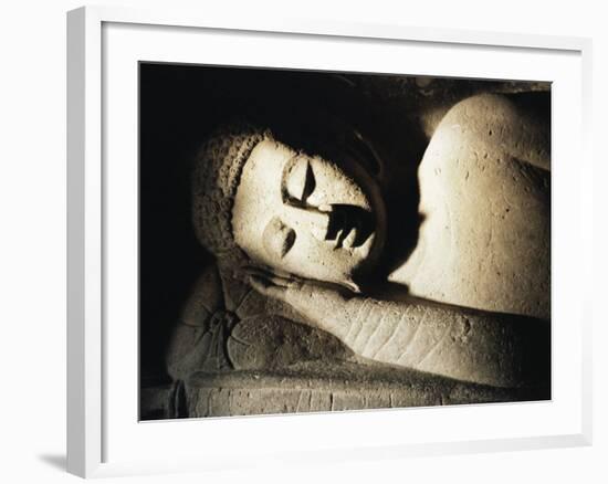 Detail of Stone Carving of the Buddha, Ellora Caves, Maharashtra State, India-Doug Traverso-Framed Photographic Print