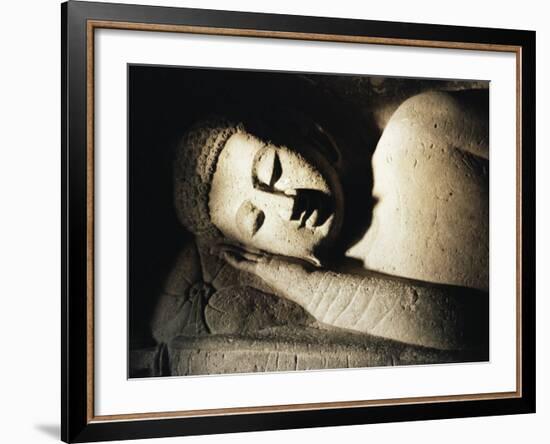 Detail of Stone Carving of the Buddha, Ellora Caves, Maharashtra State, India-Doug Traverso-Framed Photographic Print