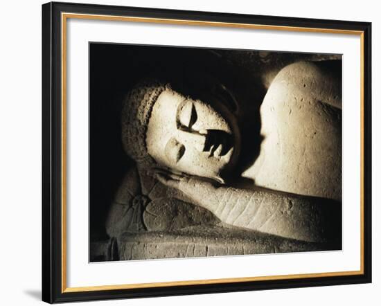 Detail of Stone Carving of the Buddha, Ellora Caves, Maharashtra State, India-Doug Traverso-Framed Photographic Print