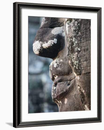 Detail of Stone Face on Towers in the Bayon Temple, Angkor Thom, Cambodia-null-Framed Photographic Print