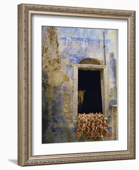 Detail of Strings of Onions on a Window Sill in Greece, Europe-David Beatty-Framed Photographic Print