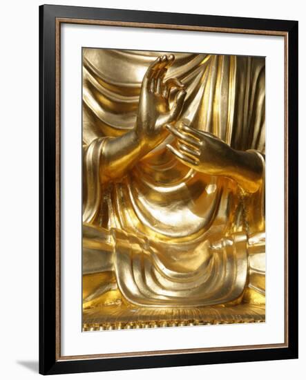 Detail of Teaching Mudra on Sitting Buddha Statue, Sainte-Foy-Les-Lyon, Rhone, France, Europe-Godong-Framed Photographic Print