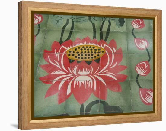 Detail of Temple Lotus Flower Tile Floor, Thai Buddhist Temple, Island of Penang, Malaysia-Cindy Miller Hopkins-Framed Premier Image Canvas