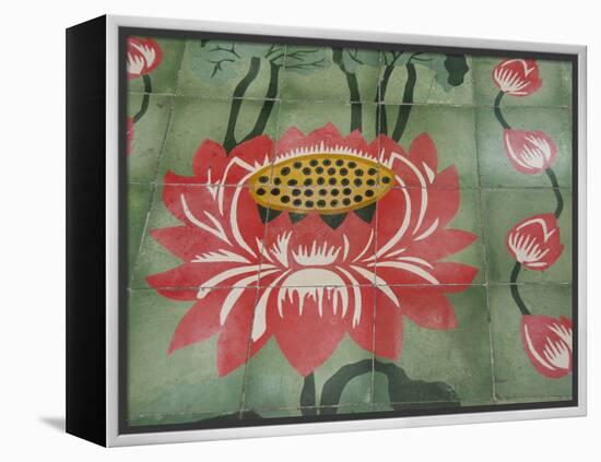 Detail of Temple Lotus Flower Tile Floor, Thai Buddhist Temple, Island of Penang, Malaysia-Cindy Miller Hopkins-Framed Premier Image Canvas