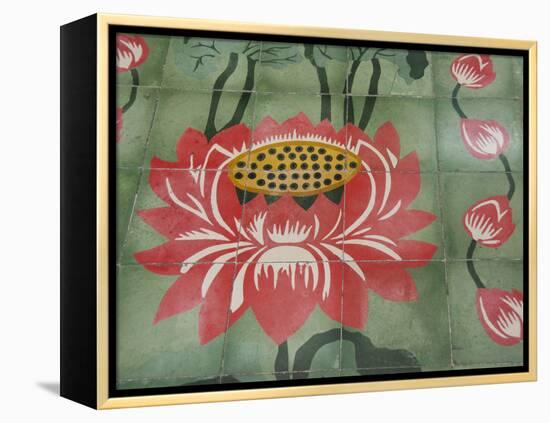 Detail of Temple Lotus Flower Tile Floor, Thai Buddhist Temple, Island of Penang, Malaysia-Cindy Miller Hopkins-Framed Premier Image Canvas