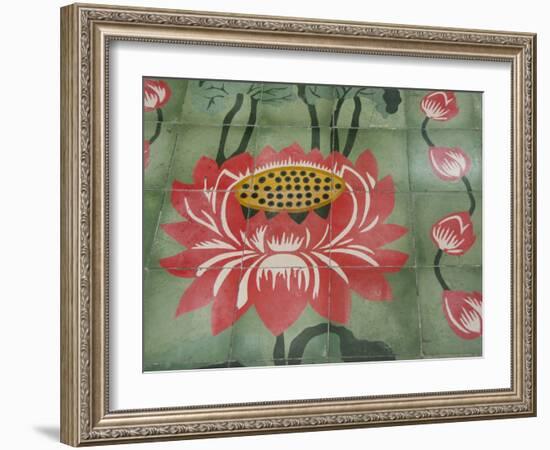 Detail of Temple Lotus Flower Tile Floor, Thai Buddhist Temple, Island of Penang, Malaysia-Cindy Miller Hopkins-Framed Photographic Print