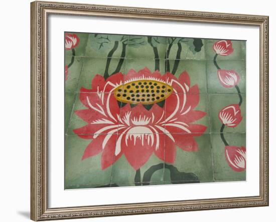 Detail of Temple Lotus Flower Tile Floor, Thai Buddhist Temple, Island of Penang, Malaysia-Cindy Miller Hopkins-Framed Photographic Print