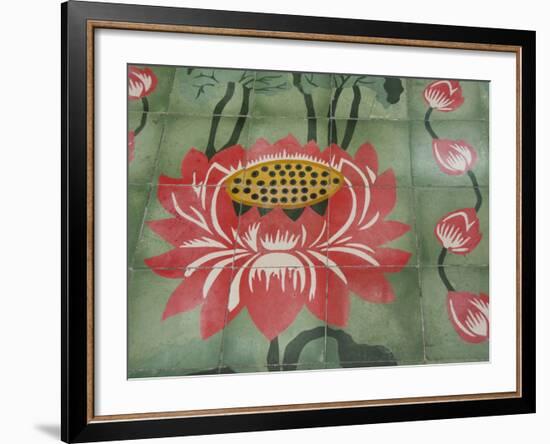 Detail of Temple Lotus Flower Tile Floor, Thai Buddhist Temple, Island of Penang, Malaysia-Cindy Miller Hopkins-Framed Photographic Print