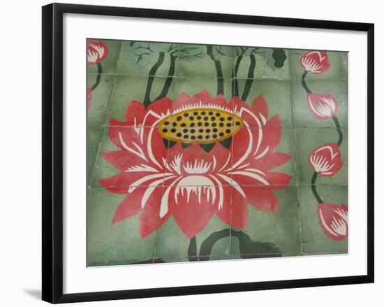 Detail of Temple Lotus Flower Tile Floor, Thai Buddhist Temple, Island of Penang, Malaysia-Cindy Miller Hopkins-Framed Photographic Print