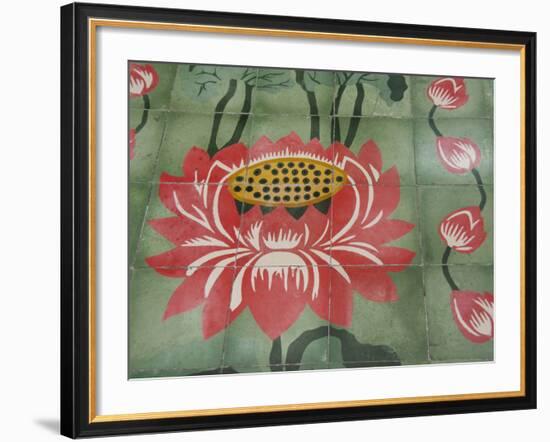 Detail of Temple Lotus Flower Tile Floor, Thai Buddhist Temple, Island of Penang, Malaysia-Cindy Miller Hopkins-Framed Photographic Print