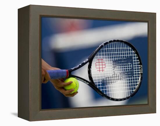 Detail of Tennis Player Holding the Racquet and Ball About to Serve-null-Framed Premier Image Canvas