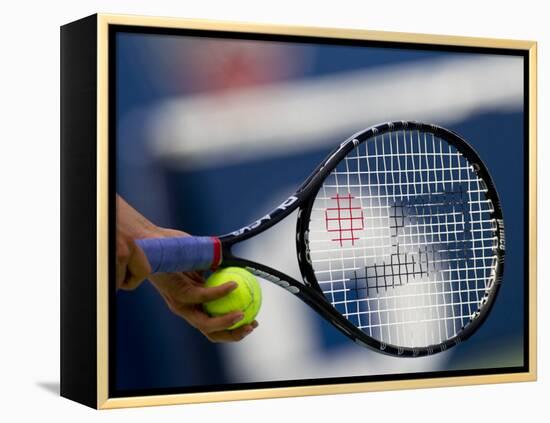 Detail of Tennis Player Holding the Racquet and Ball About to Serve-null-Framed Premier Image Canvas