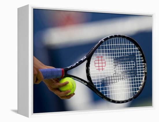 Detail of Tennis Player Holding the Racquet and Ball About to Serve-null-Framed Premier Image Canvas