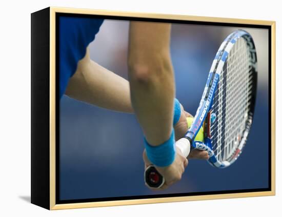 Detail of Tennis Player Holding the Racquet and Ball About to Serve-null-Framed Premier Image Canvas