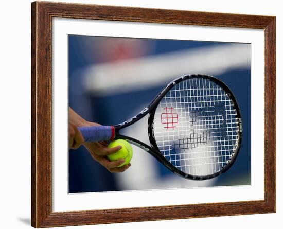 Detail of Tennis Player Holding the Racquet and Ball About to Serve-null-Framed Photographic Print