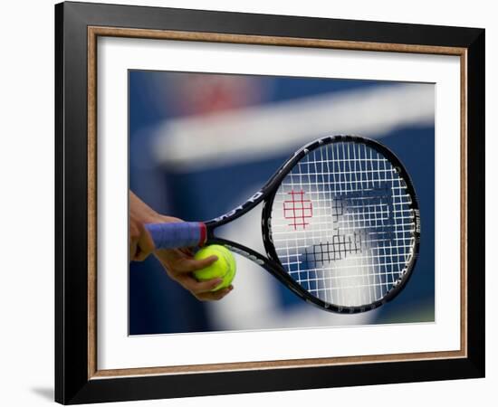 Detail of Tennis Player Holding the Racquet and Ball About to Serve-null-Framed Photographic Print