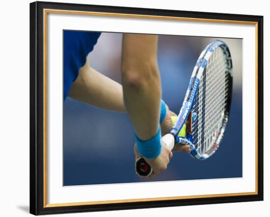 Detail of Tennis Player Holding the Racquet and Ball About to Serve-null-Framed Photographic Print