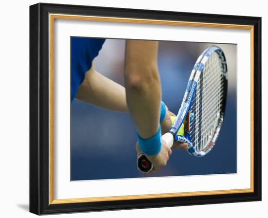 Detail of Tennis Player Holding the Racquet and Ball About to Serve-null-Framed Photographic Print