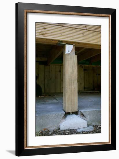 Detail of the Adjustable House Support Posts and Storage Void under Timber Bungalow-Nigel Rigden-Framed Photo