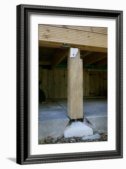 Detail of the Adjustable House Support Posts and Storage Void under Timber Bungalow-Nigel Rigden-Framed Photo