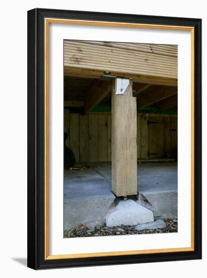 Detail of the Adjustable House Support Posts and Storage Void under Timber Bungalow-Nigel Rigden-Framed Photo