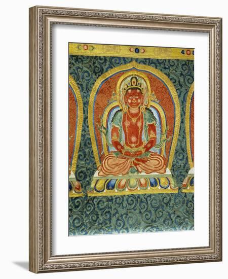 Detail of the Akshobhya buddha, from an imperial embroidered silk thanka. 15th century-Chinese School-Framed Giclee Print