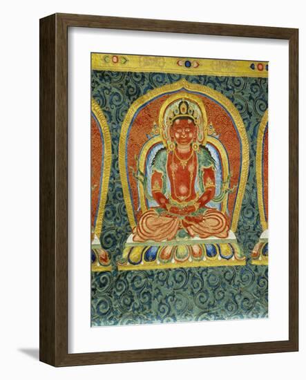 Detail of the Akshobhya buddha, from an imperial embroidered silk thanka. 15th century-Chinese School-Framed Giclee Print