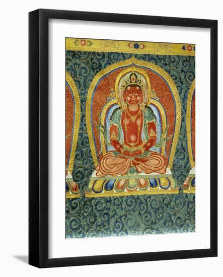 Detail of the Akshobhya buddha, from an imperial embroidered silk thanka. 15th century-Chinese School-Framed Giclee Print