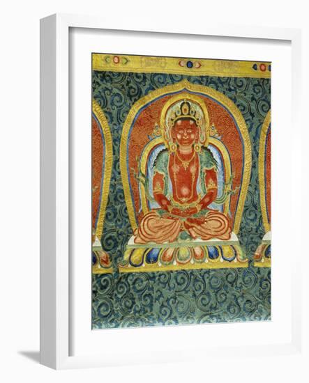 Detail of the Akshobhya buddha, from an imperial embroidered silk thanka. 15th century-Chinese School-Framed Giclee Print