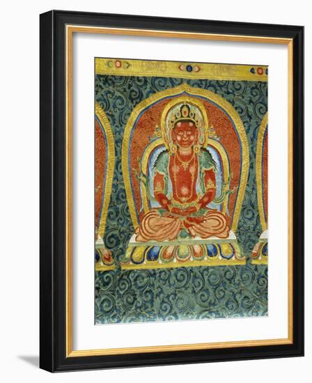 Detail of the Akshobhya buddha, from an imperial embroidered silk thanka. 15th century-Chinese School-Framed Giclee Print