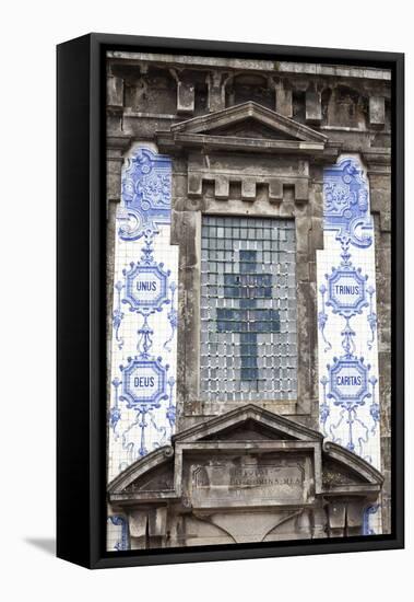 Detail of the Azulejos Adorned Front Facade of the Church of Saint Lldefonso Porto Portugal-Julian Castle-Framed Stretched Canvas